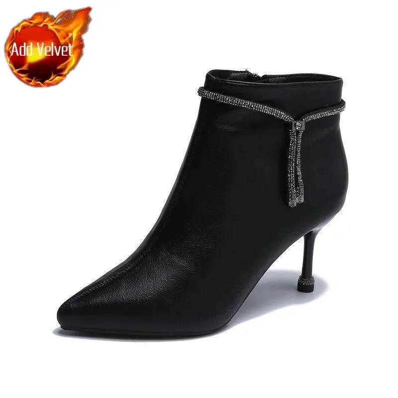 Rhinestone Pointed Women Ankle Boots