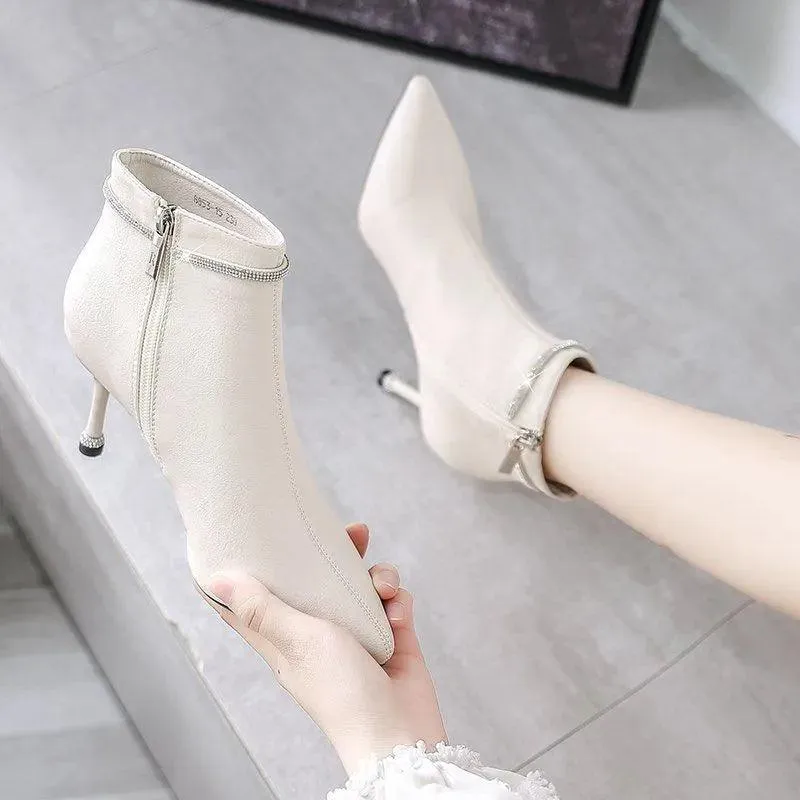 Rhinestone Pointed Women Ankle Boots