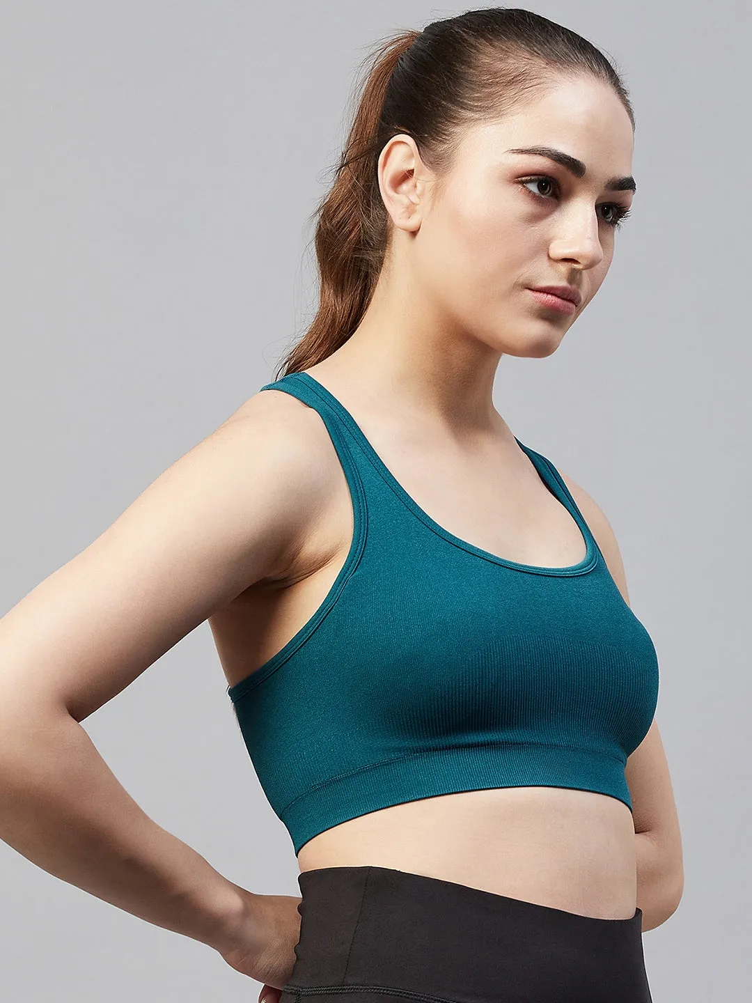 Ribbed Sports Bra For Women - Blue Coral