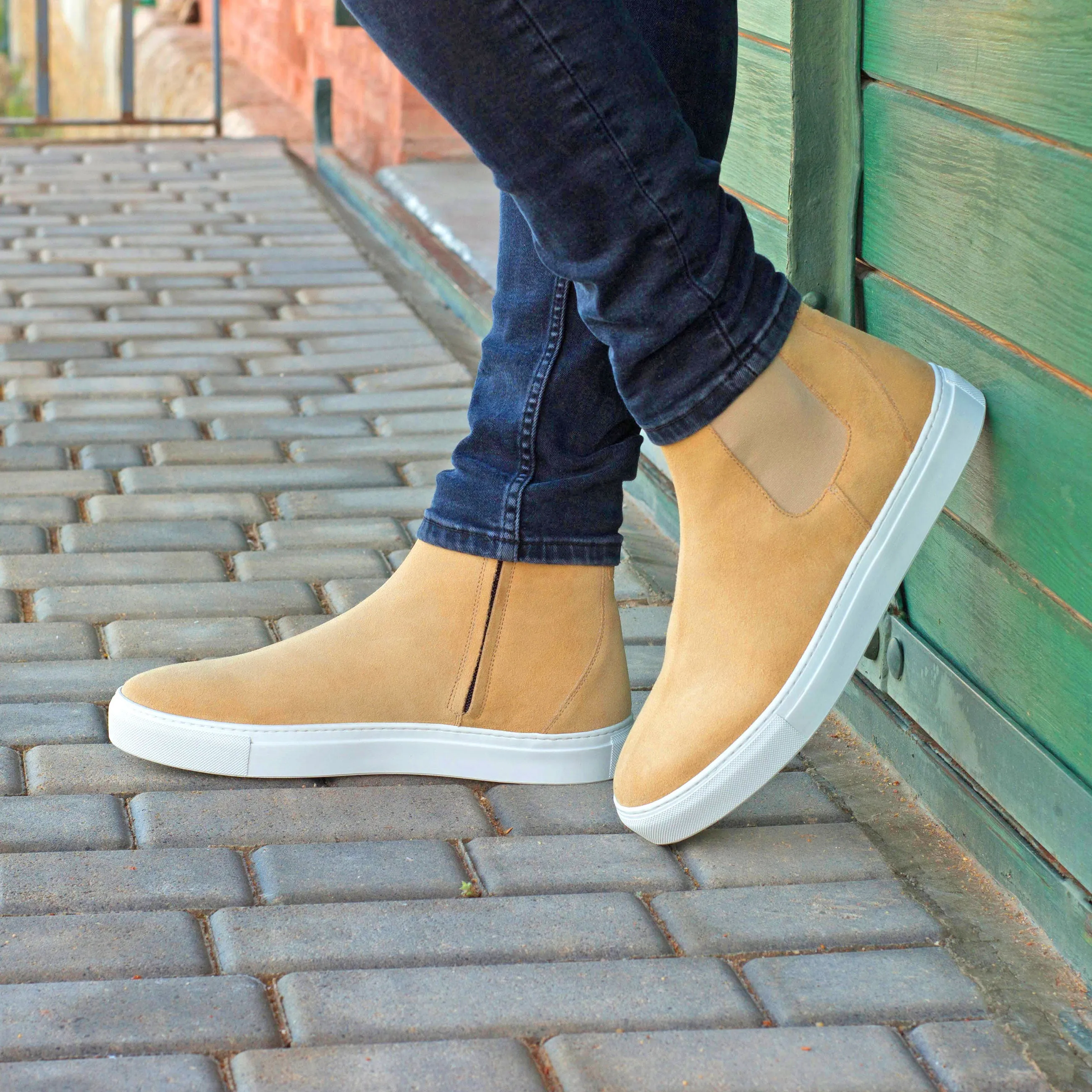 Sand Suede Chelsea Sneaker Boots