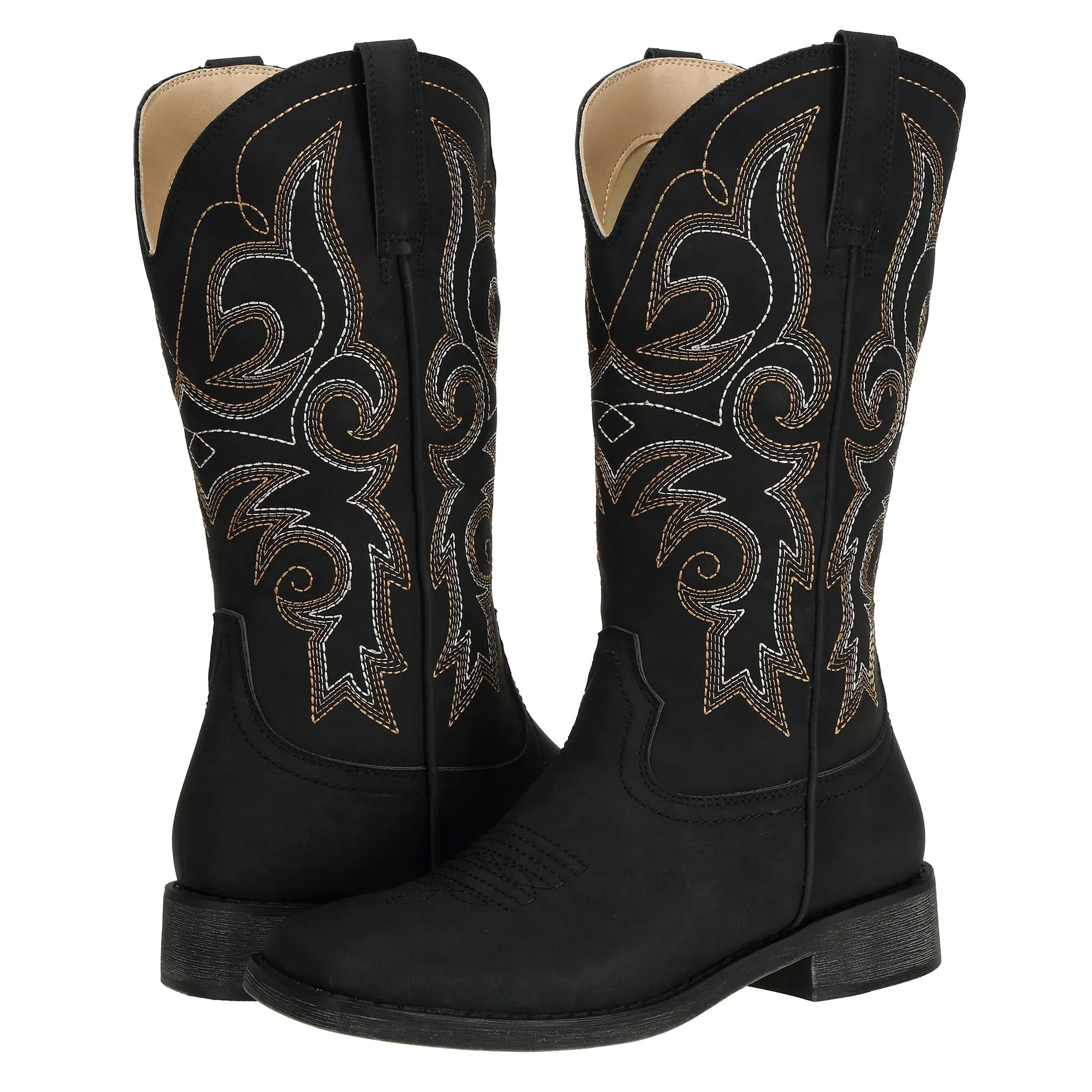 SheSole Women's Square Toe Cowboy Boots Black