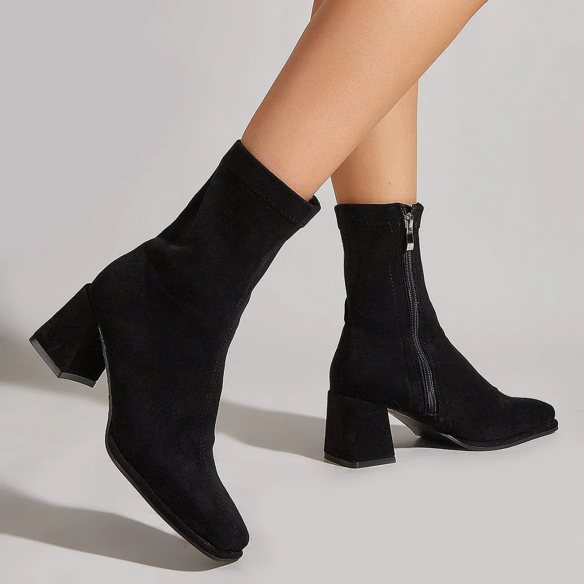 Side Zipper Square Heel Boots