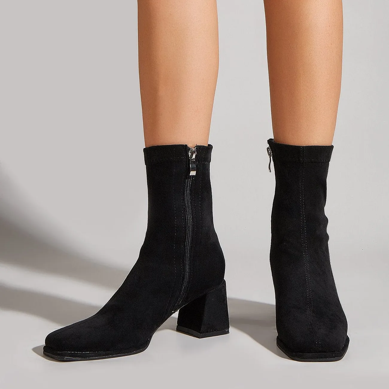 Side Zipper Square Heel Boots