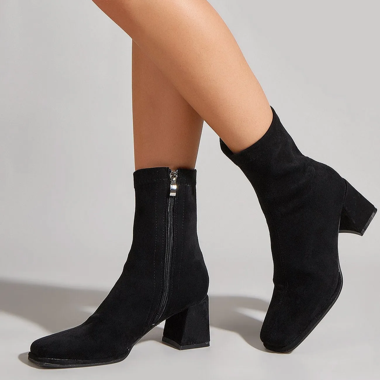 Side Zipper Square Heel Boots