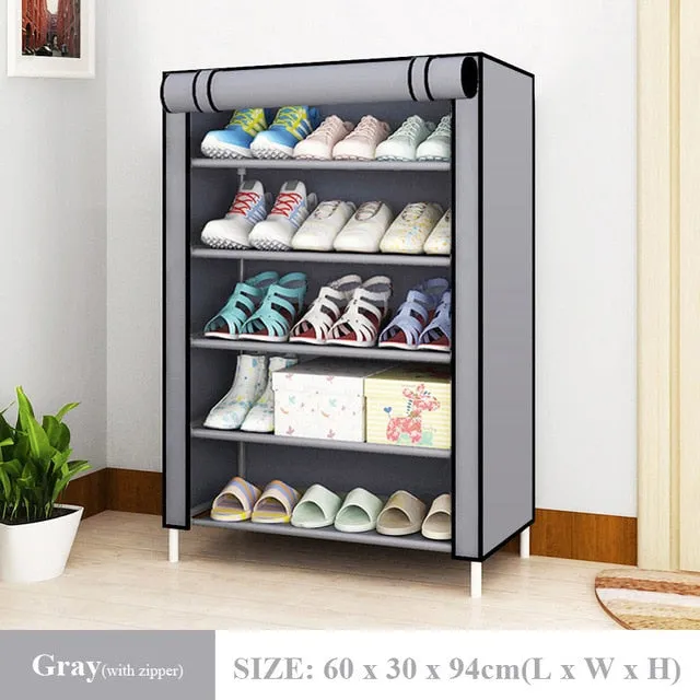 Simple Dustproof Shoe Cabinet Nonwoven Home Dorm Assembled Shoe Storage Organizer Enteryway Zipper Closure Shoe Rack Shoe Shelf