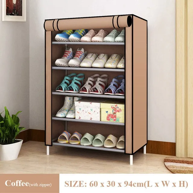 Simple Dustproof Shoe Cabinet Nonwoven Home Dorm Assembled Shoe Storage Organizer Enteryway Zipper Closure Shoe Rack Shoe Shelf