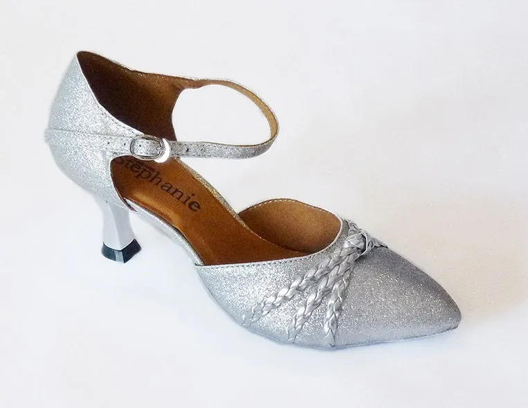 Stephanie Dance Shoes, 5025-42, Silver Glitter, 2” Flared Heel