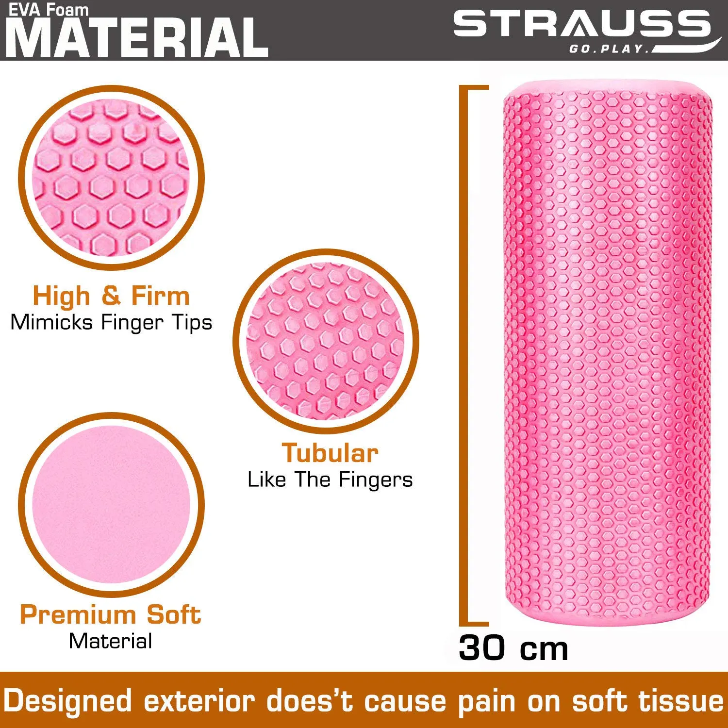 Strauss Foam Roller (Pink), 30 cm and Yoga Block (Pink)