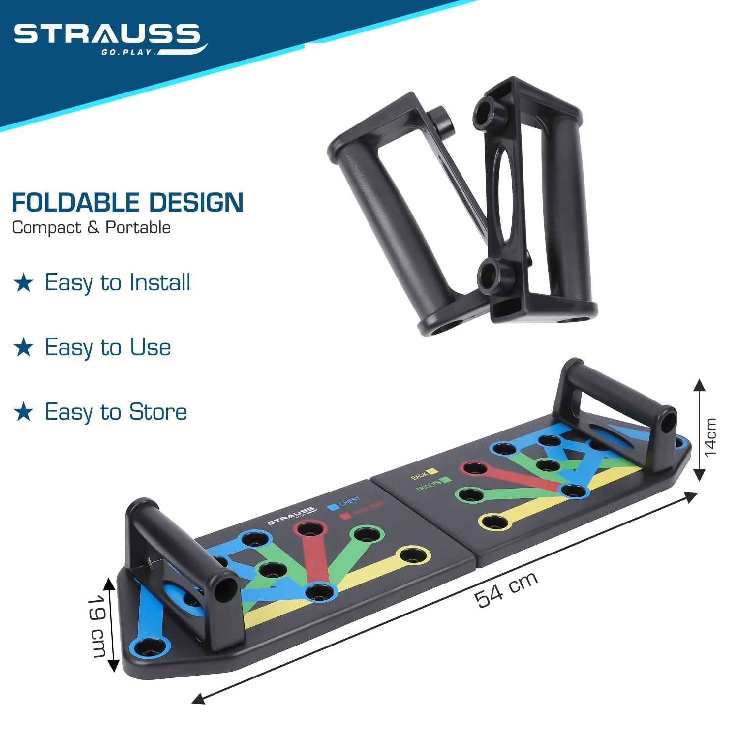 Strauss Multipurpose (12 in 1) function Push Up Board/Bars/Stand with Multiple Modes | Calisthenics,Gym and Excersing Equipment | Chest,Muscle,Triceps,Shoulders Workout | Both for Men and Women, Black