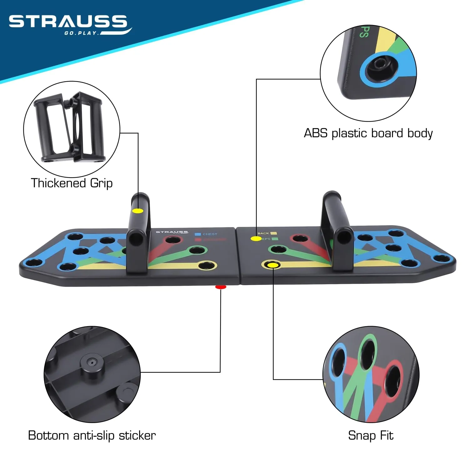 Strauss Multipurpose (12 in 1) function Push Up Board/Bars/Stand with Multiple Modes | Calisthenics,Gym and Excersing Equipment | Chest,Muscle,Triceps,Shoulders Workout | Both for Men and Women, Black