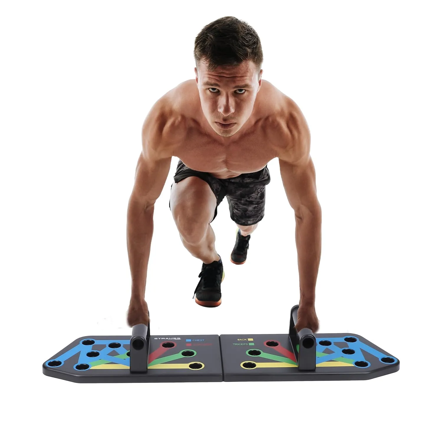 Strauss Multipurpose (12 in 1) function Push Up Board/Bars/Stand with Multiple Modes | Calisthenics,Gym and Excersing Equipment | Chest,Muscle,Triceps,Shoulders Workout | Both for Men and Women, Black