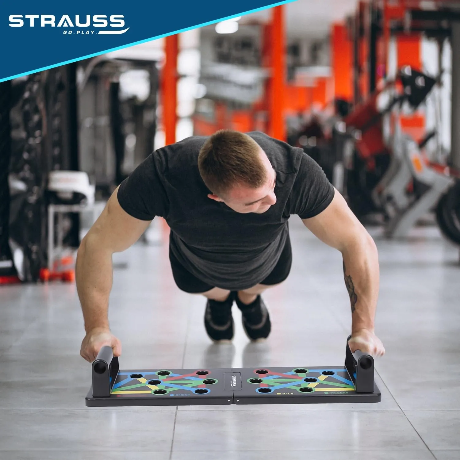 Strauss Multipurpose (13 in 1) function Push Up Board/Bars/Stand with Multiple Modes | Calisthenics,Gym and Excersing Equipment | Chest,Muscle,Triceps,Shoulders Workout | Both for Men and Women, Black