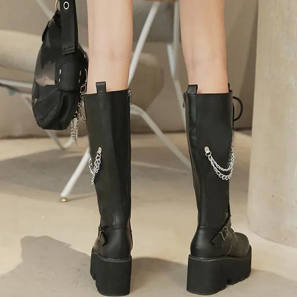 Thick-soled Chunky Chain Padded Boots