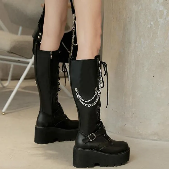 Thick-soled Chunky Chain Padded Boots