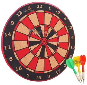 Toyshine Real Cork Wooden Double Sided 15 Inch Dart Board Family Game Set with 3 Steel Tip Needle for Kids and Adults- Multi Color (SSTP) - B