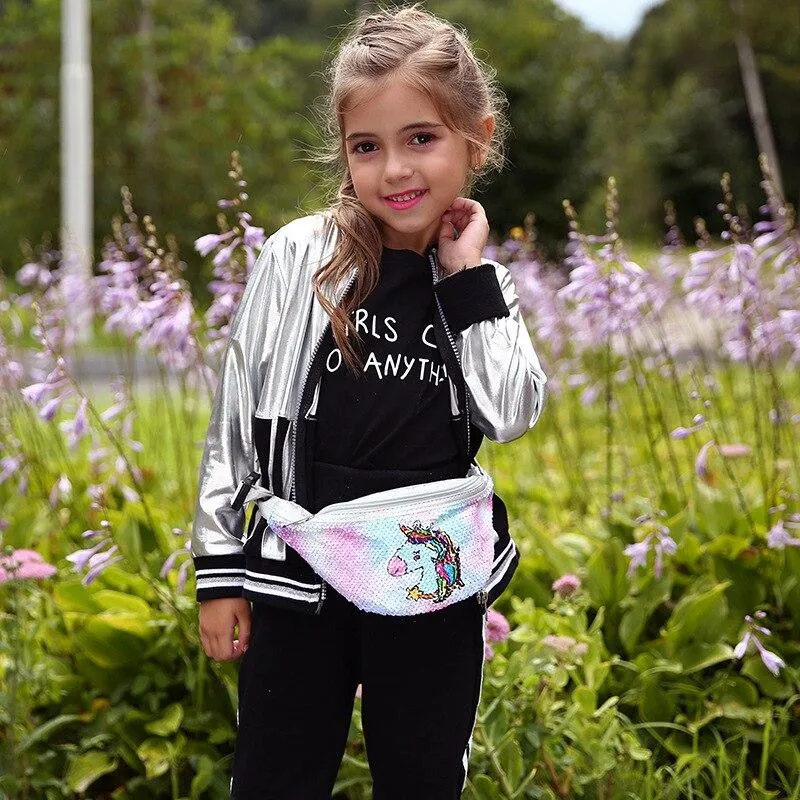 Trendy Casual Girls' Sequin Fannypacks With Cartoon Unicorn Pattern