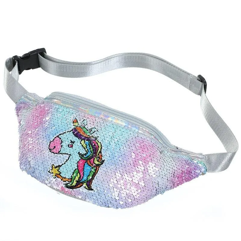 Trendy Casual Girls' Sequin Fannypacks With Cartoon Unicorn Pattern