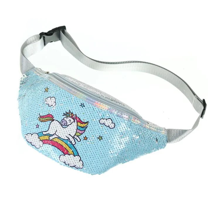 Trendy Casual Girls' Sequin Fannypacks With Cartoon Unicorn Pattern