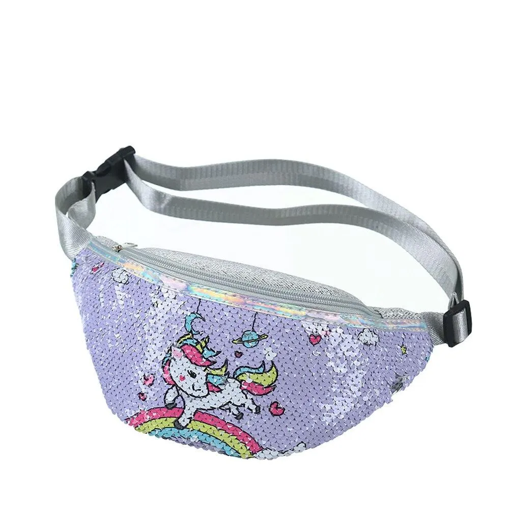 Trendy Casual Girls' Sequin Fannypacks With Cartoon Unicorn Pattern