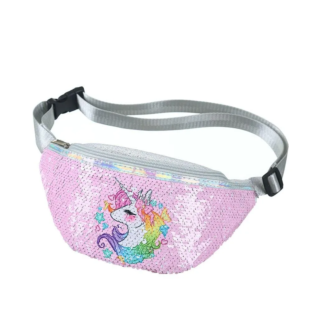 Trendy Casual Girls' Sequin Fannypacks With Cartoon Unicorn Pattern