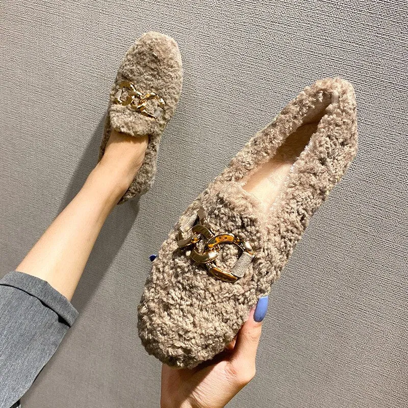 vanccy Furry Flats Loafers Fu66