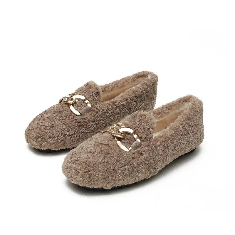 vanccy Furry Flats Loafers Fu66