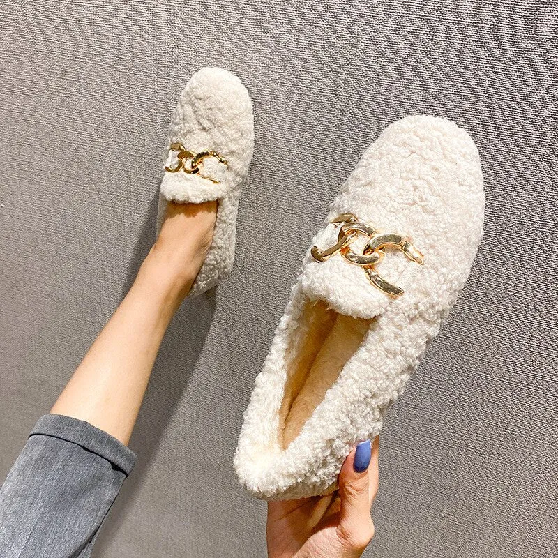 vanccy Furry Flats Loafers Fu66