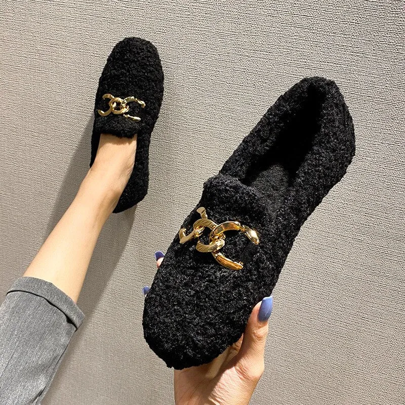 vanccy Furry Flats Loafers Fu66