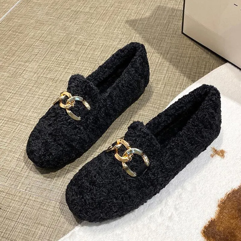 vanccy Furry Flats Loafers Fu66