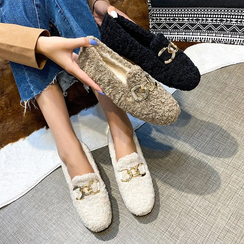 vanccy Furry Flats Loafers Fu66