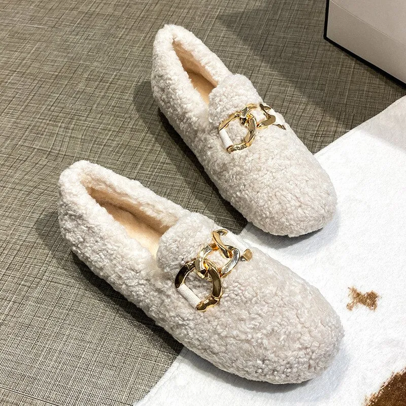 vanccy Furry Flats Loafers Fu66