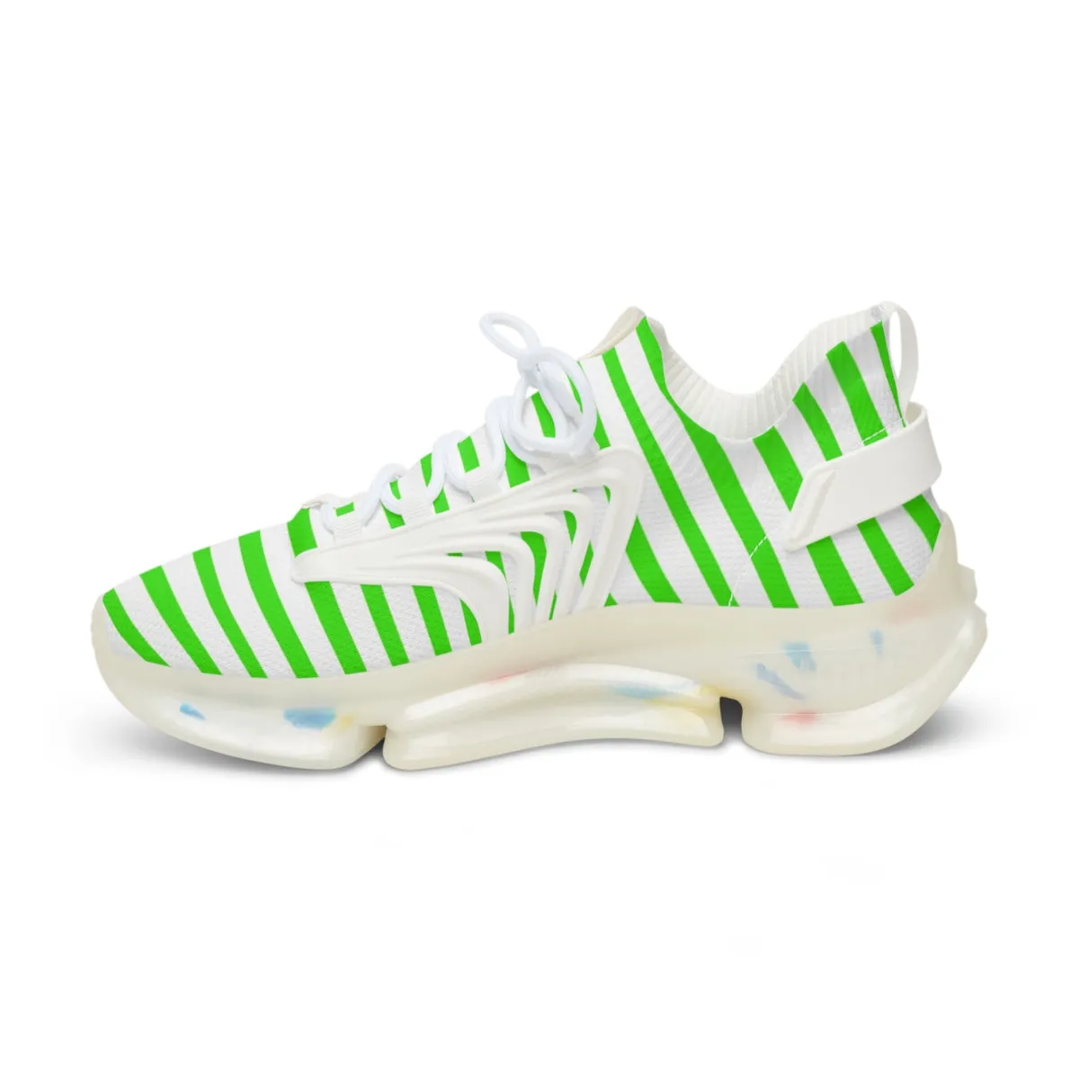 White Green Striped Men's Shoes, Best Comfy Men's Mesh Sports Sneakers Shoes (US Size: 5-12)