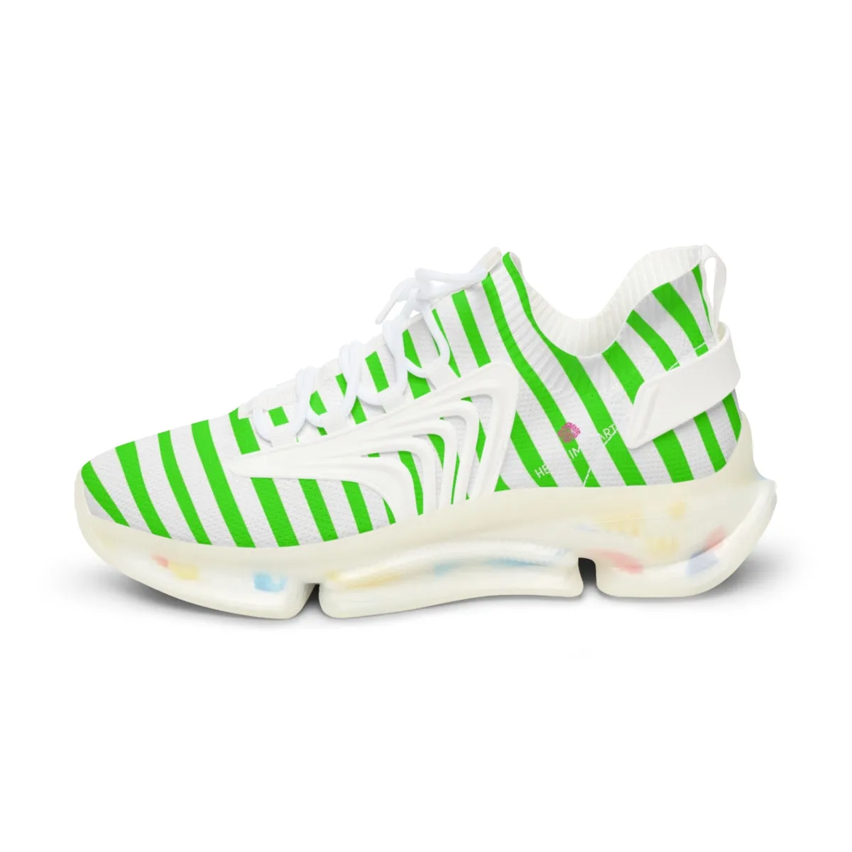 White Green Striped Men's Shoes, Best Comfy Men's Mesh Sports Sneakers Shoes (US Size: 5-12)