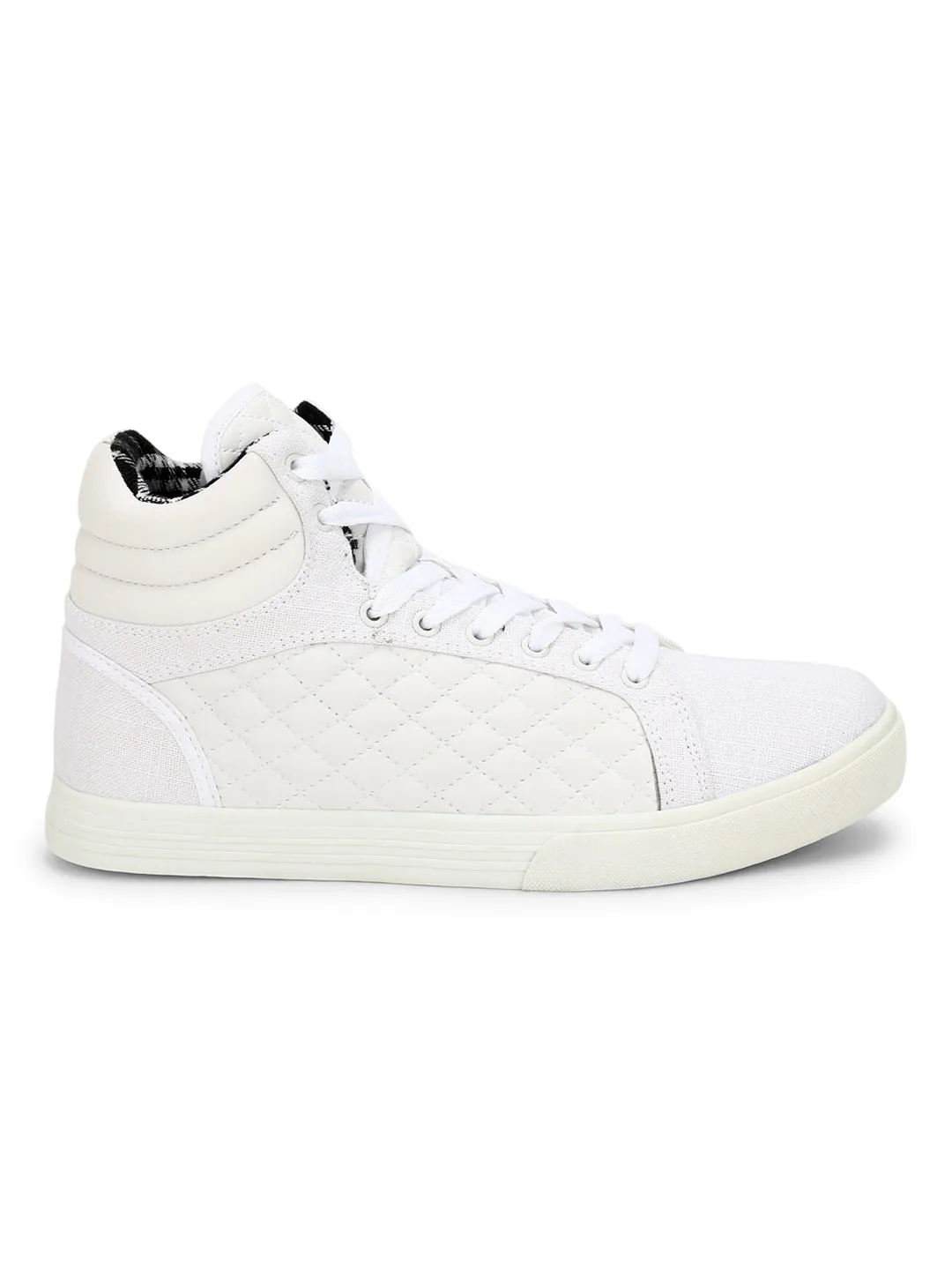 White PU High Top Lace-Up Men Sneakers