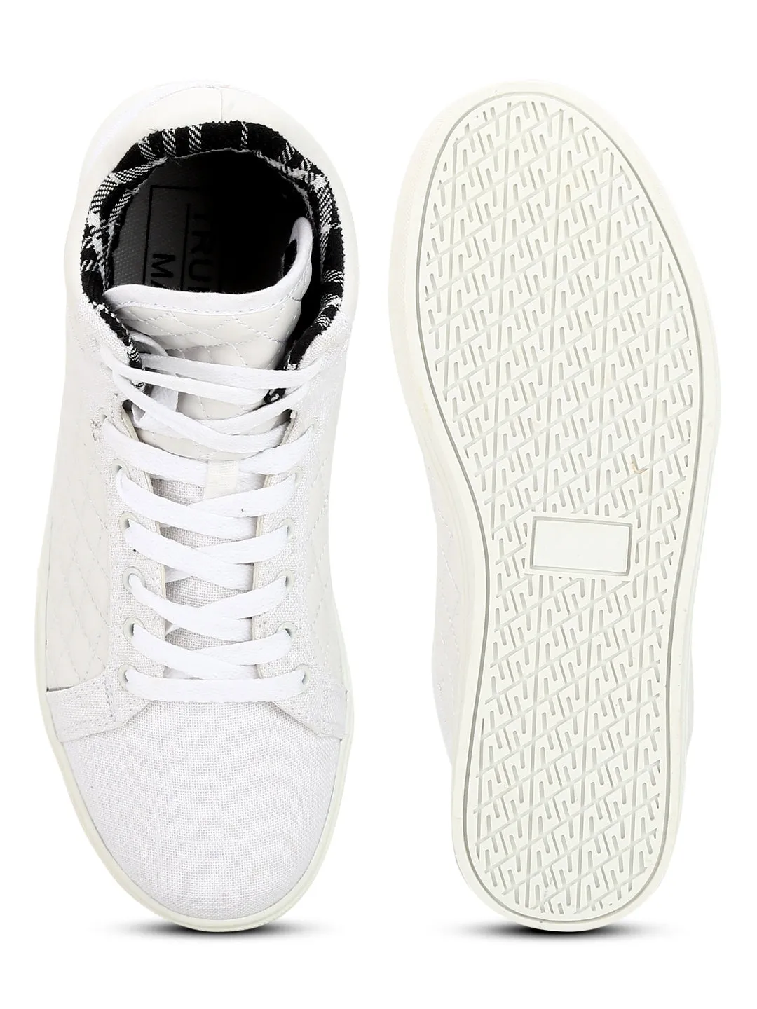 White PU High Top Lace-Up Men Sneakers