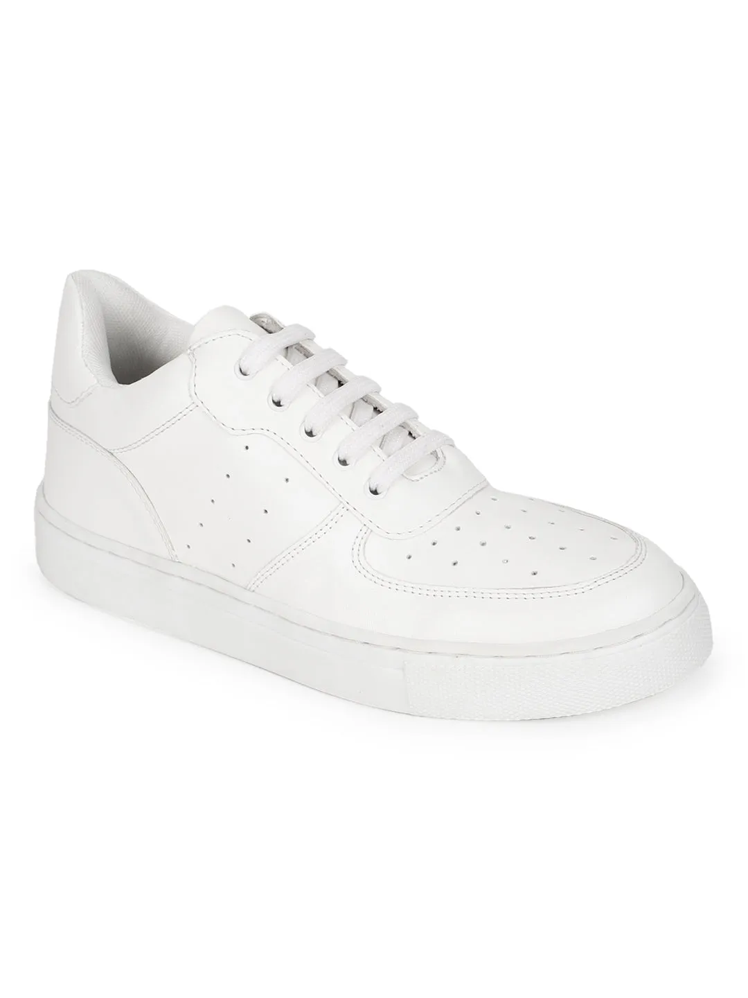 White PU Perforated Lace Up Sneakers (TC-ST-1022-WHTPU)