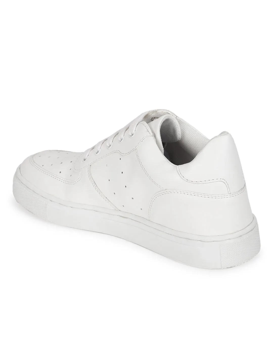 White PU Perforated Lace Up Sneakers (TC-ST-1022-WHTPU)