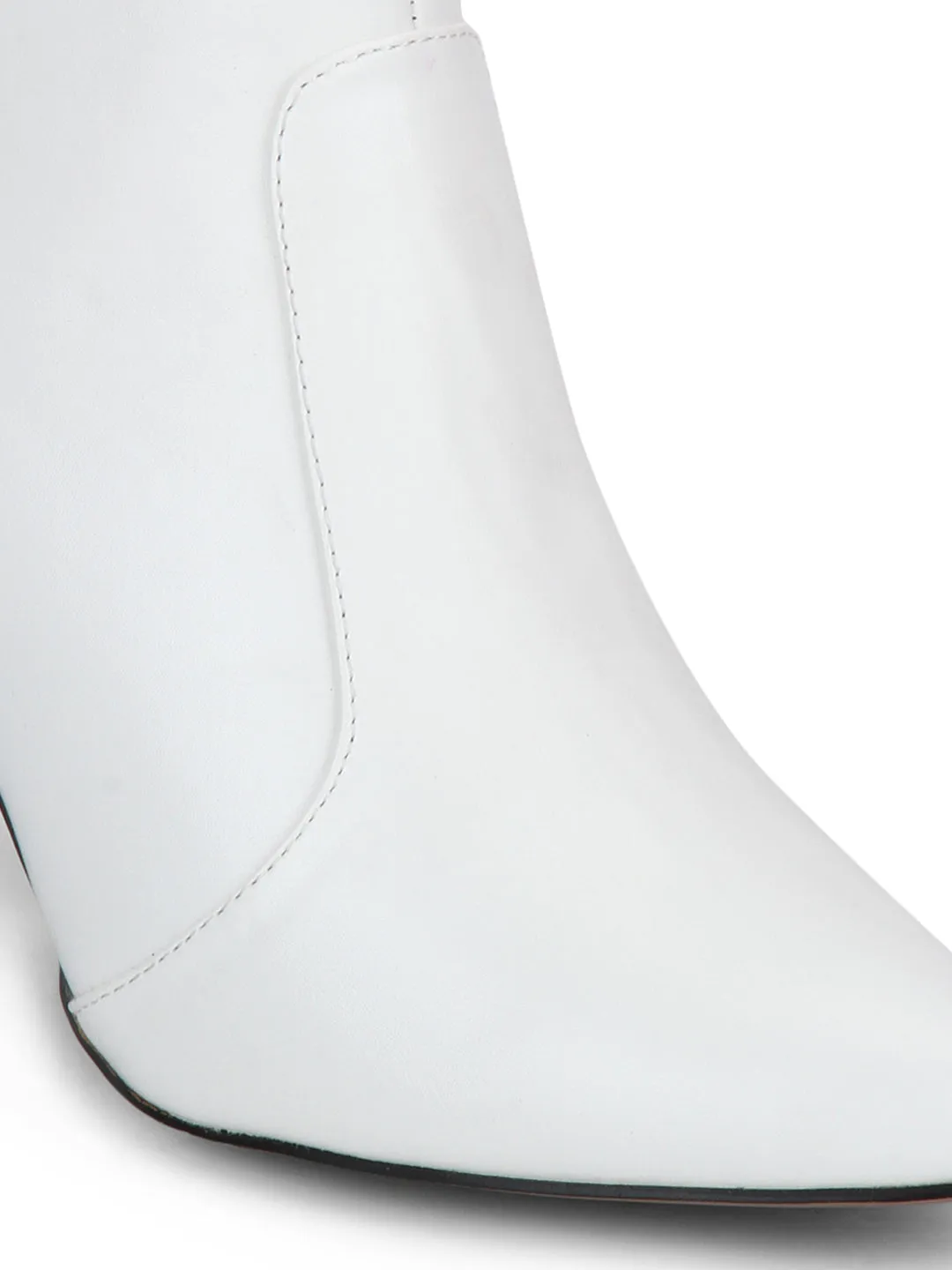 White PU Pointed Heel Ankle Boots