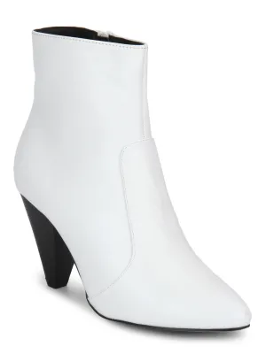 White PU Pointed Heel Ankle Boots