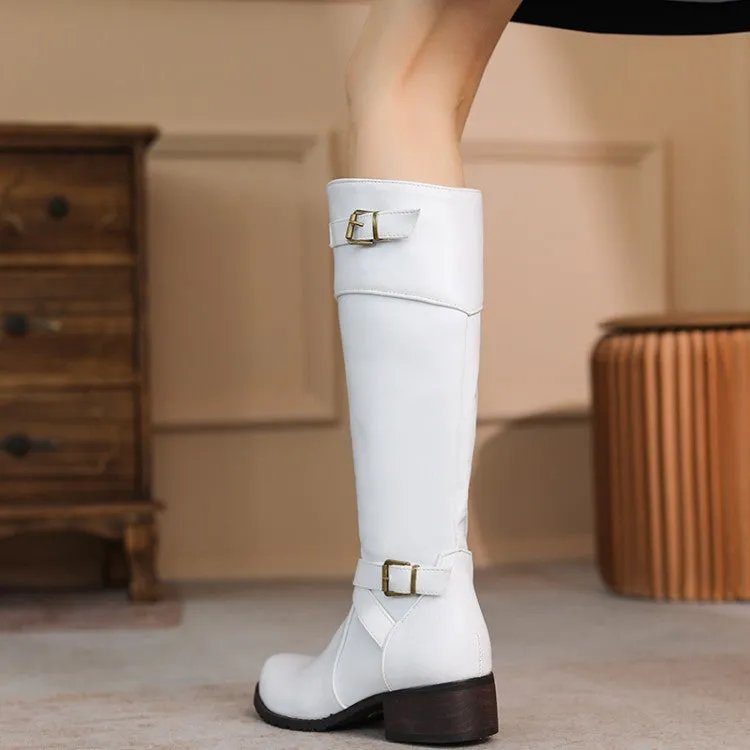 Wide calf under the knee motorcycle boots with buckles