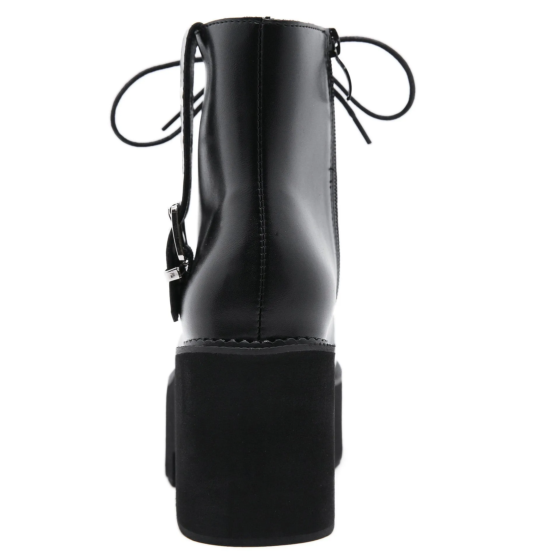 Women motorcycle platform lace up side zipper short black boots