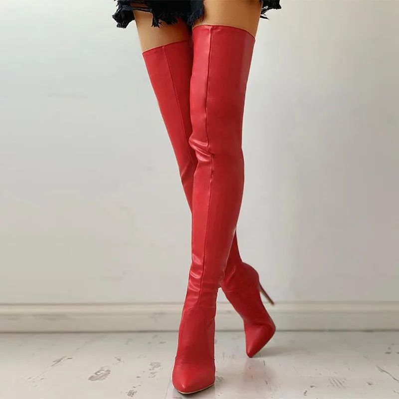 Women stiletto high heel over the knee red black boots