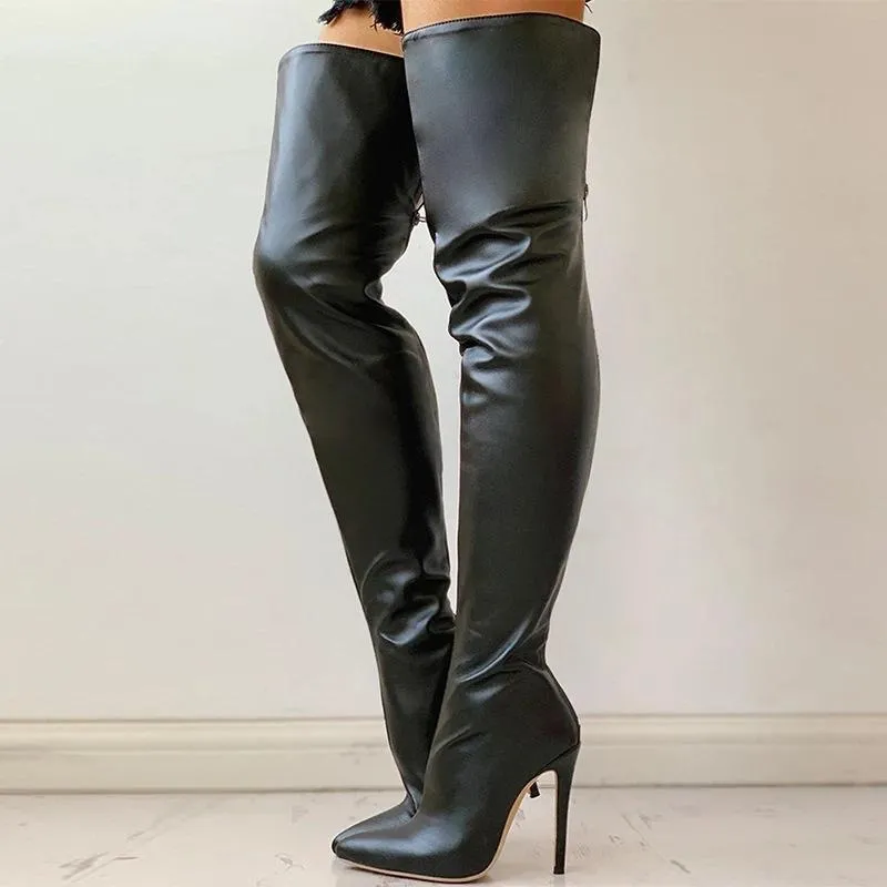 Women stiletto high heel over the knee red black boots