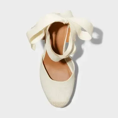 Women's Adriana Ankle Wrap Wedge Heels - Universal Thread Cream 9.5