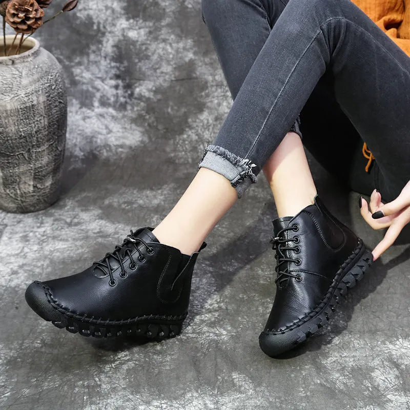 Womens Autumn Winter Velvet Soft Leather Casual High-Top Shoes Boots