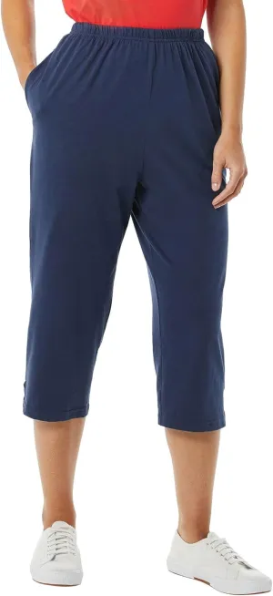 Women’S Capri Pants - Full Elastic Waist Pedal Pushers - Ladies 100% Cotton Pull-On Cropped Pants - Side Pockets