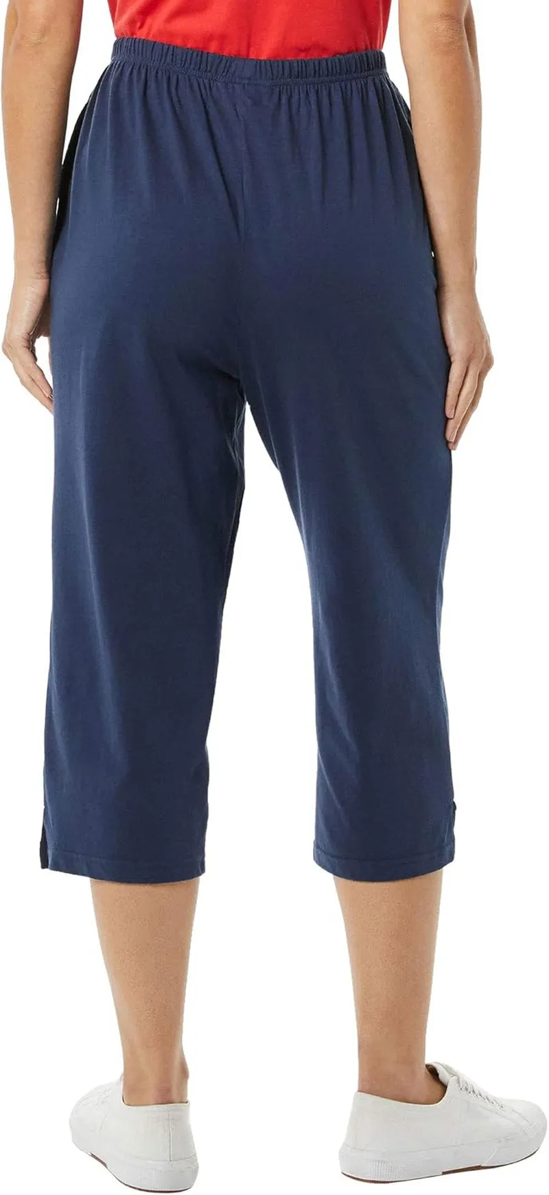 Women’S Capri Pants - Full Elastic Waist Pedal Pushers - Ladies 100% Cotton Pull-On Cropped Pants - Side Pockets