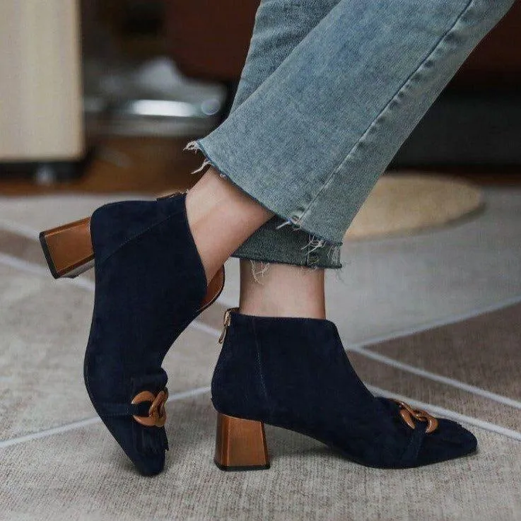 Women's Casual Shoes QM1230 - Square Mid-Heel Ankle Boots