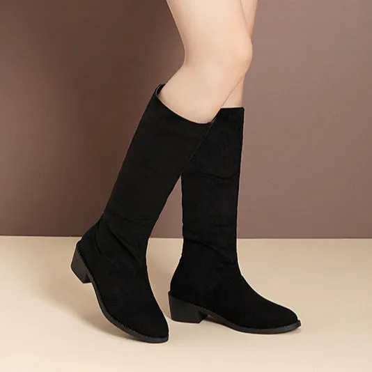 Women's faux suede slouch boots under the knee