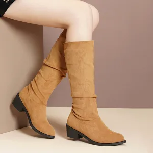 Women's faux suede slouch boots under the knee